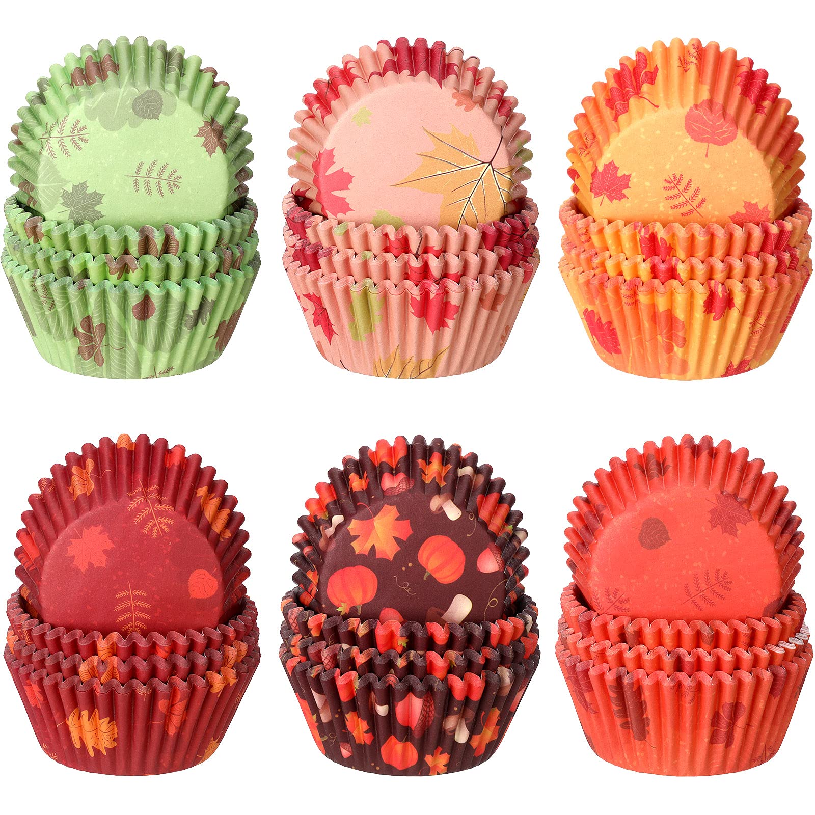 600 Stück Cupcake-Förmchen Herbst-Motive – Kürbis, Ahornblatt, Kariert, Für Thanksgiving & Backen