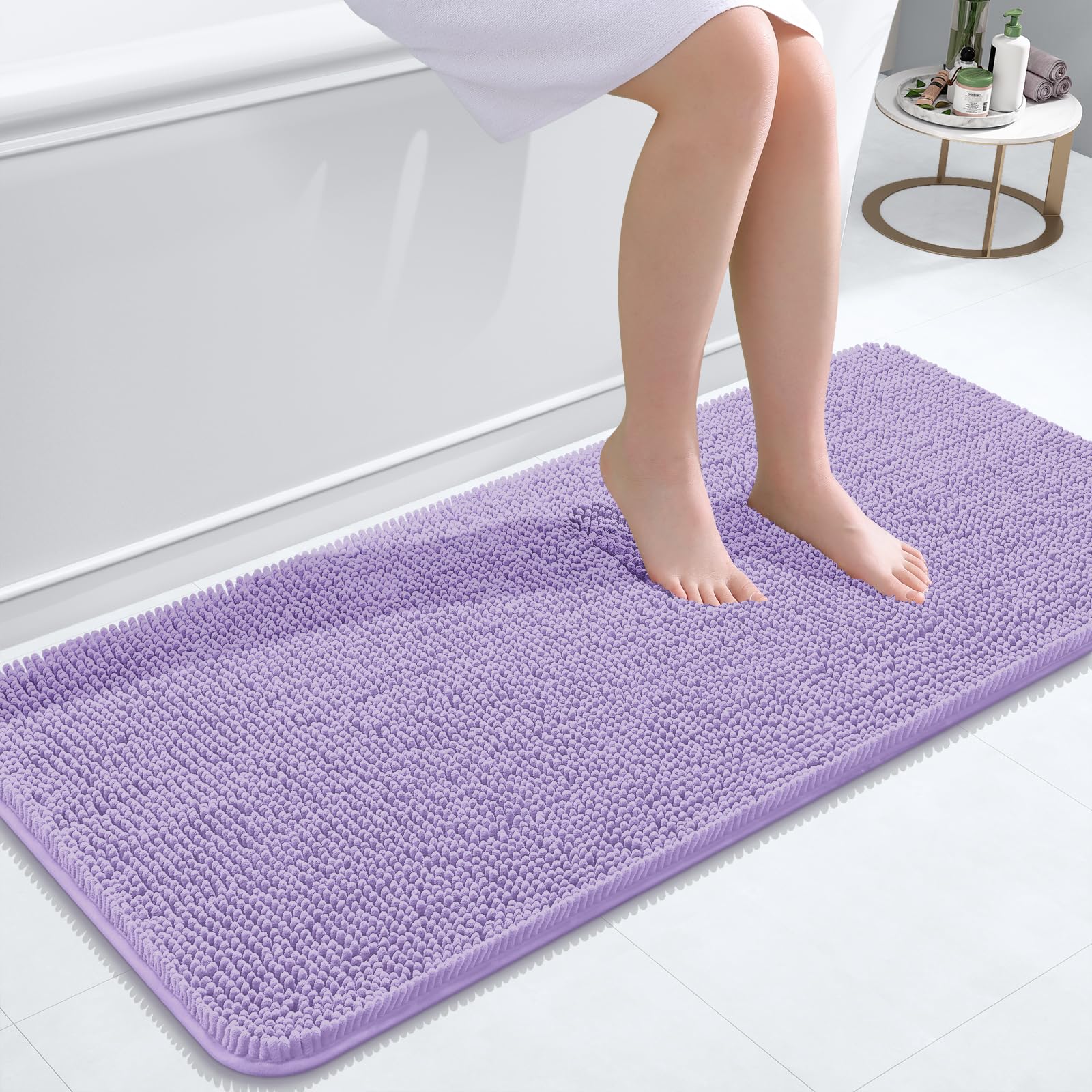 OLANLY Bathroom Runner Rugs 47x20, Extra Soft Absorbent Chenille Bath Rugs | Lavender, Quick-Drying Rubber Backing, Washable Long Bath Mat for Bathroom Floor, Tub and Shower, Home Decor Accessories