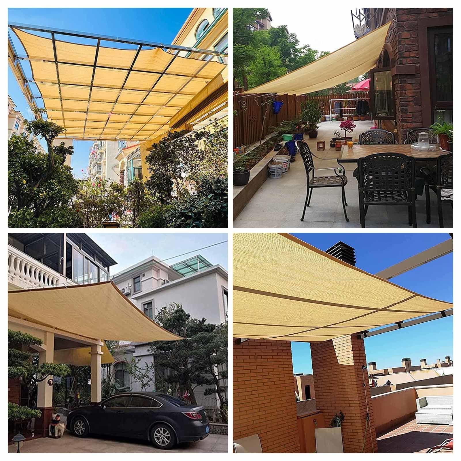 Vela ombreggiante beige 2,5x2,5 m, tessuto a rete con occhielli per giardino, pergolato, serra e piante, protezione UV al 90%.