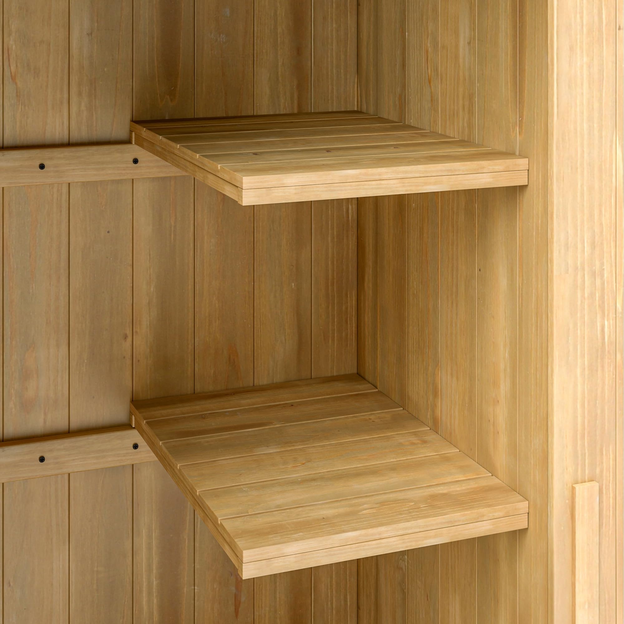 Outsunny Capanno Porta Attrezzi da Giardino in Legno di Abete con 3 Ripiani, Casetta Attrezzi Giardino con Tetto Inclinato Impermeabile per Terrazza Patio, 77.5x54.2x179.5 cm, Color Legno