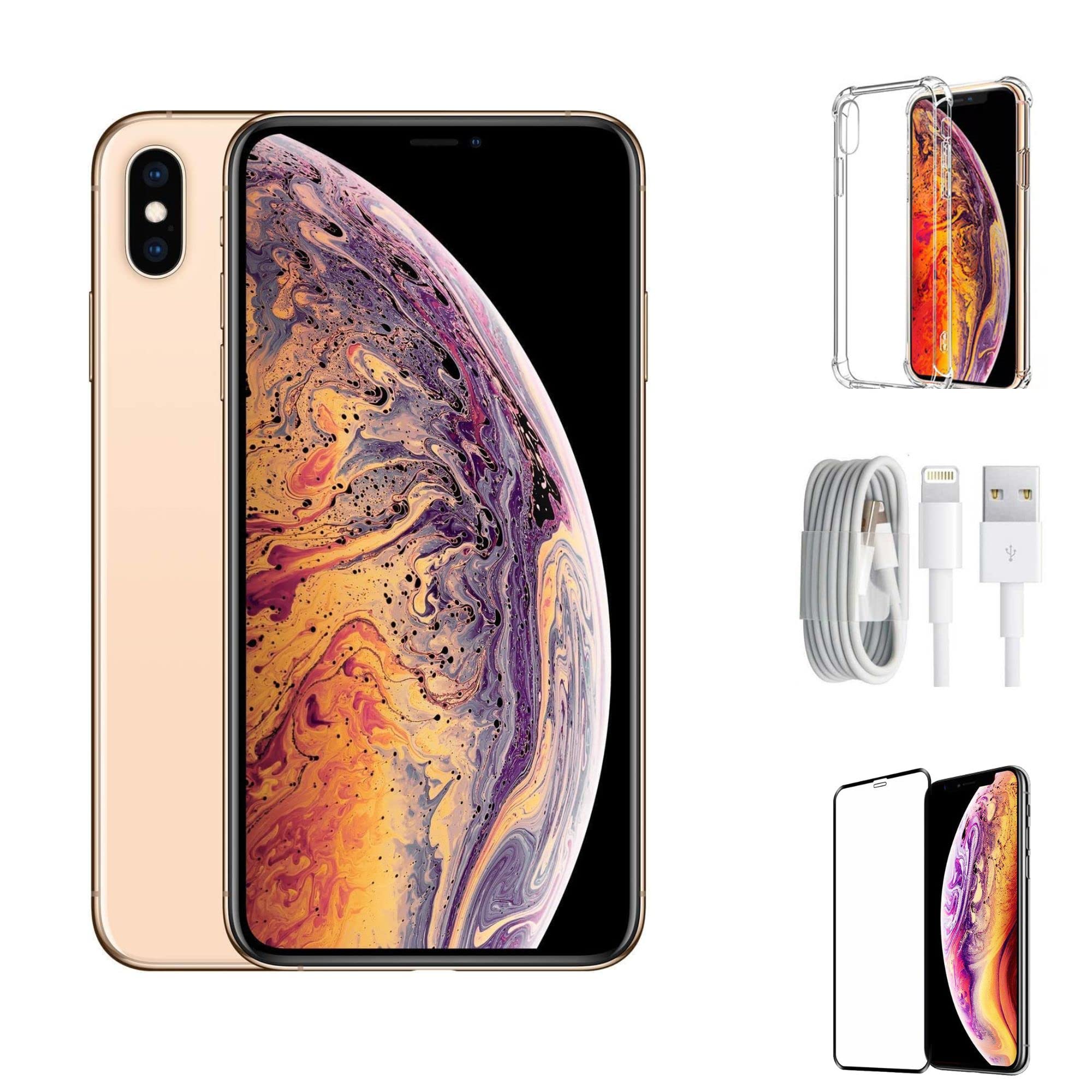 i.Phone XS MAX With Charging Cable - Case Protector – Screen Protector (64GB, Gold)(Renewed)