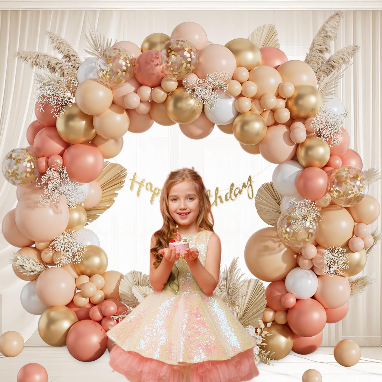 Pfirsich-Ballonbogen, Pfirsich-Luftballons, 125 Stück, mit pastell-orangefarbener, hautfarbener weißer Perle, Roségold, Metallic-Gold, Konfetti-Ballons für Boho-Babyparty, Brautschmuck, Hochzeit