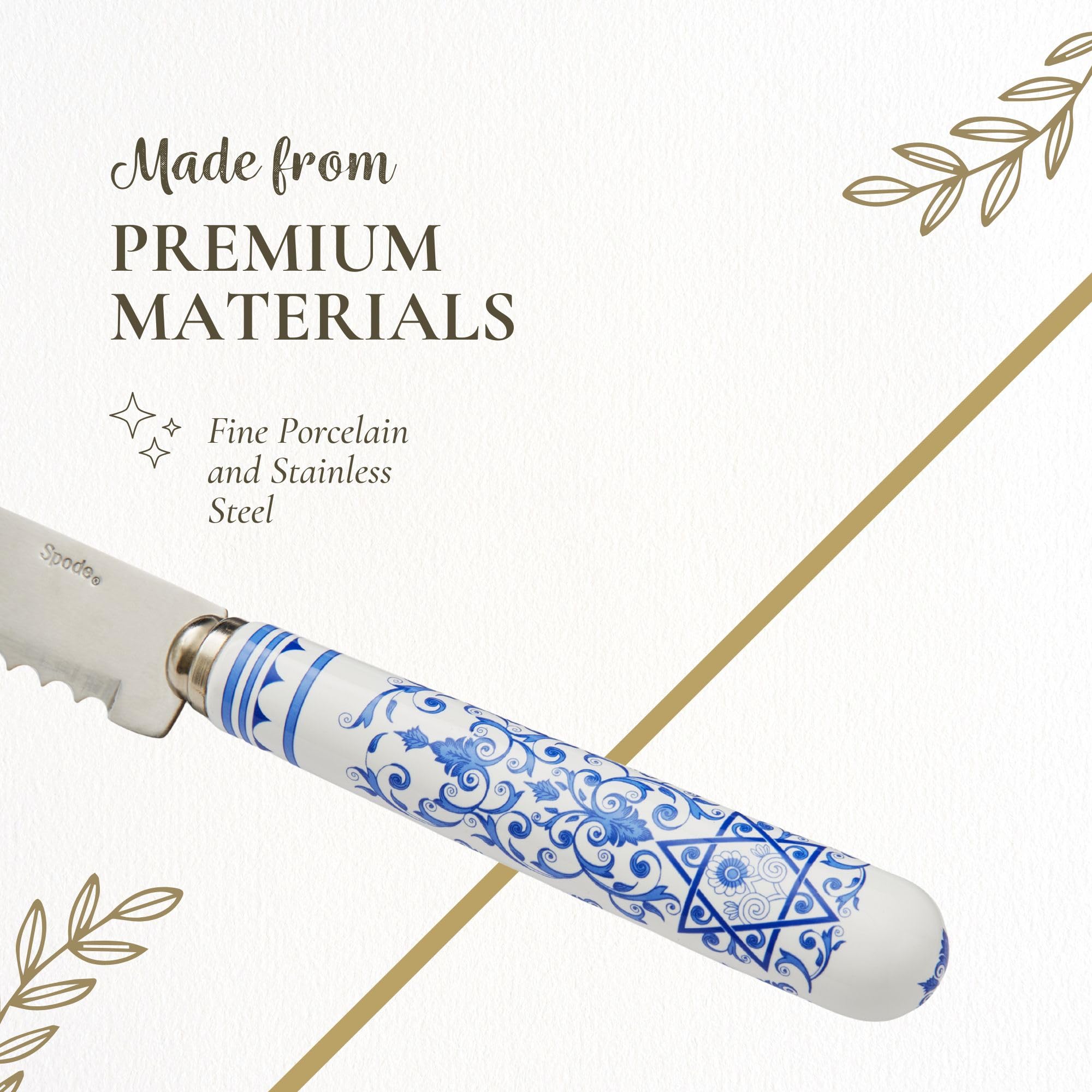 Spode Judaica Challah Knife - Blue & White -4