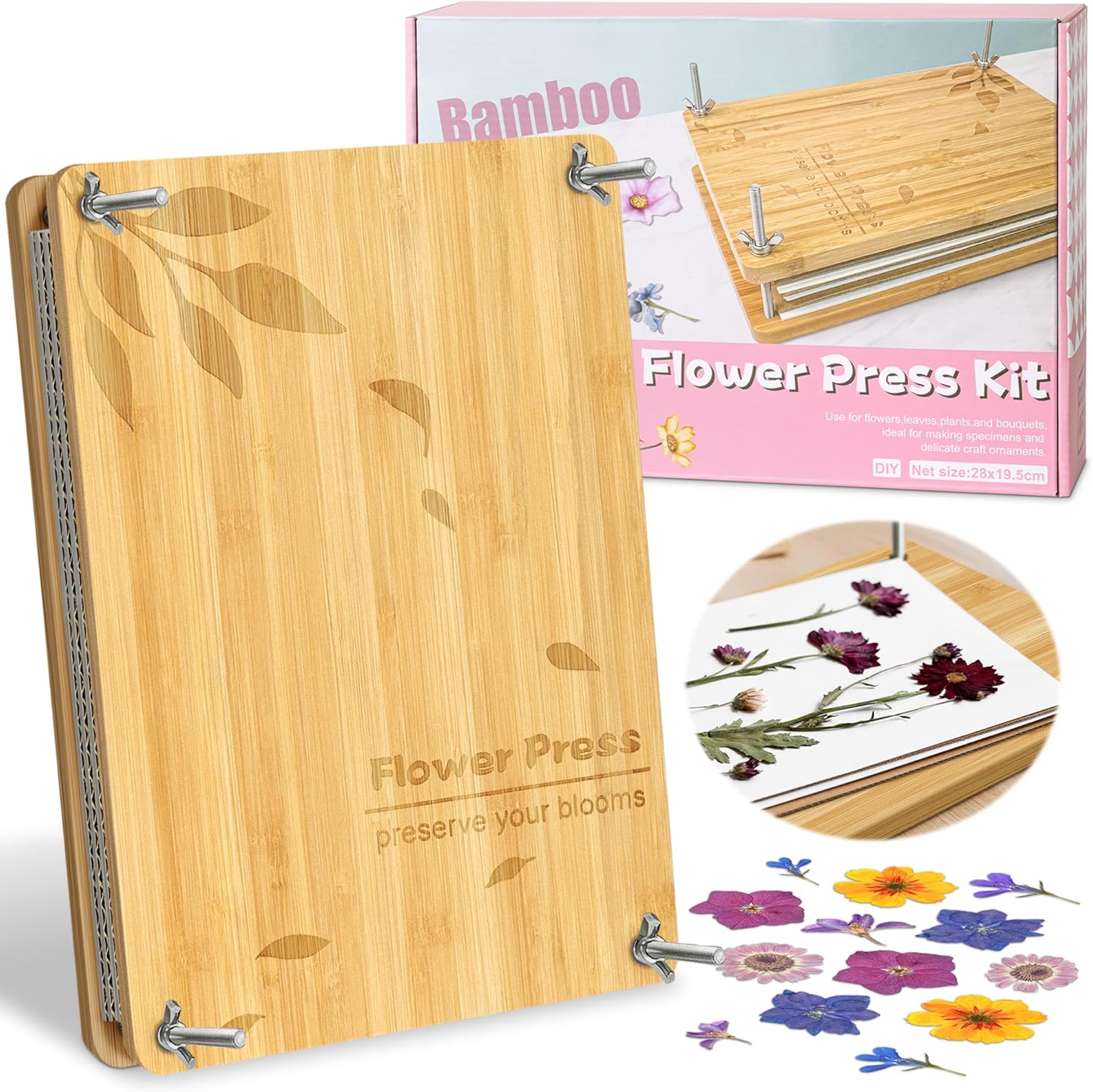 MOBYKE Large Flower Press, 11" x 7.7" Bamboo Flower