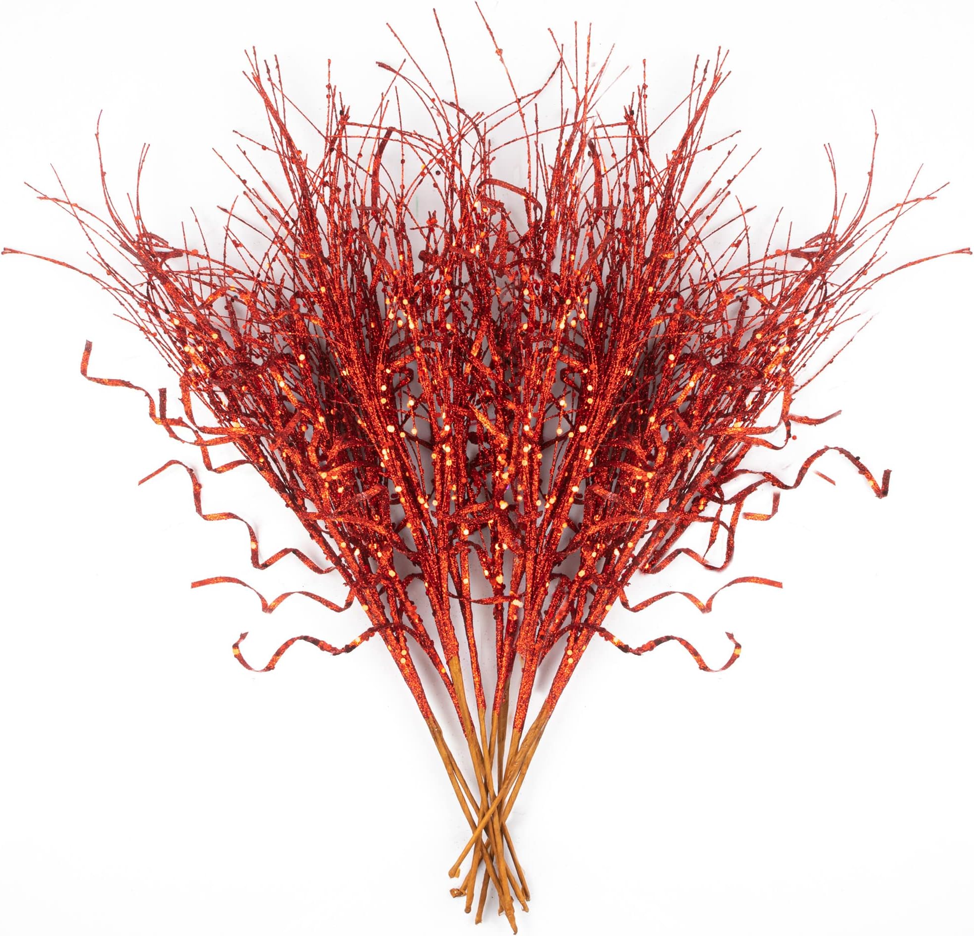 KI Store Glitter Curly Christmas Spray Set of 12 Red Wispy Willow Christmas Picks for Christmas Tree Wreath Garland Bouquet Tree Topper Decoration