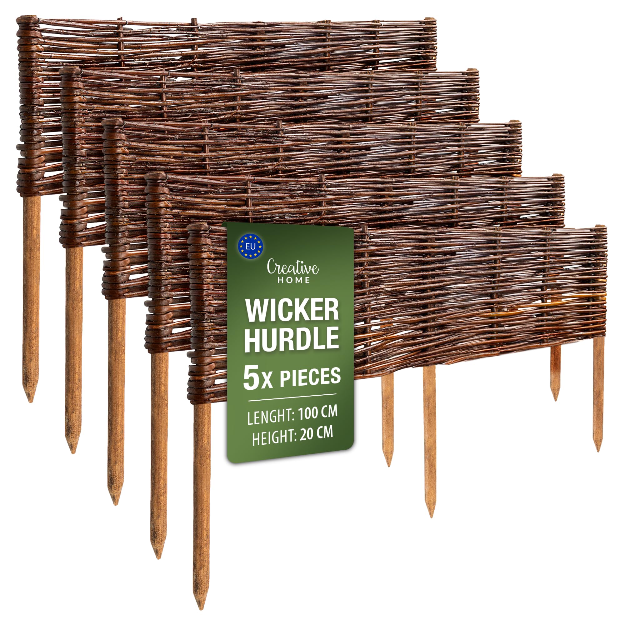 Creative Home 5 x Wicker Slat Fence Garden Fence | 100x20cm (+/-1cm) | Flower Bed Lawn Decorative Edging Fence Garden Screening | Privacy Border