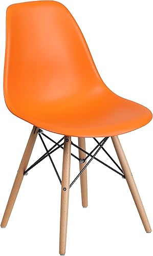 Miniatura 3 de Merrick Lane Elton Series - Silla decorativa de polipropileno naranja con patas de madera apoyadas en metal