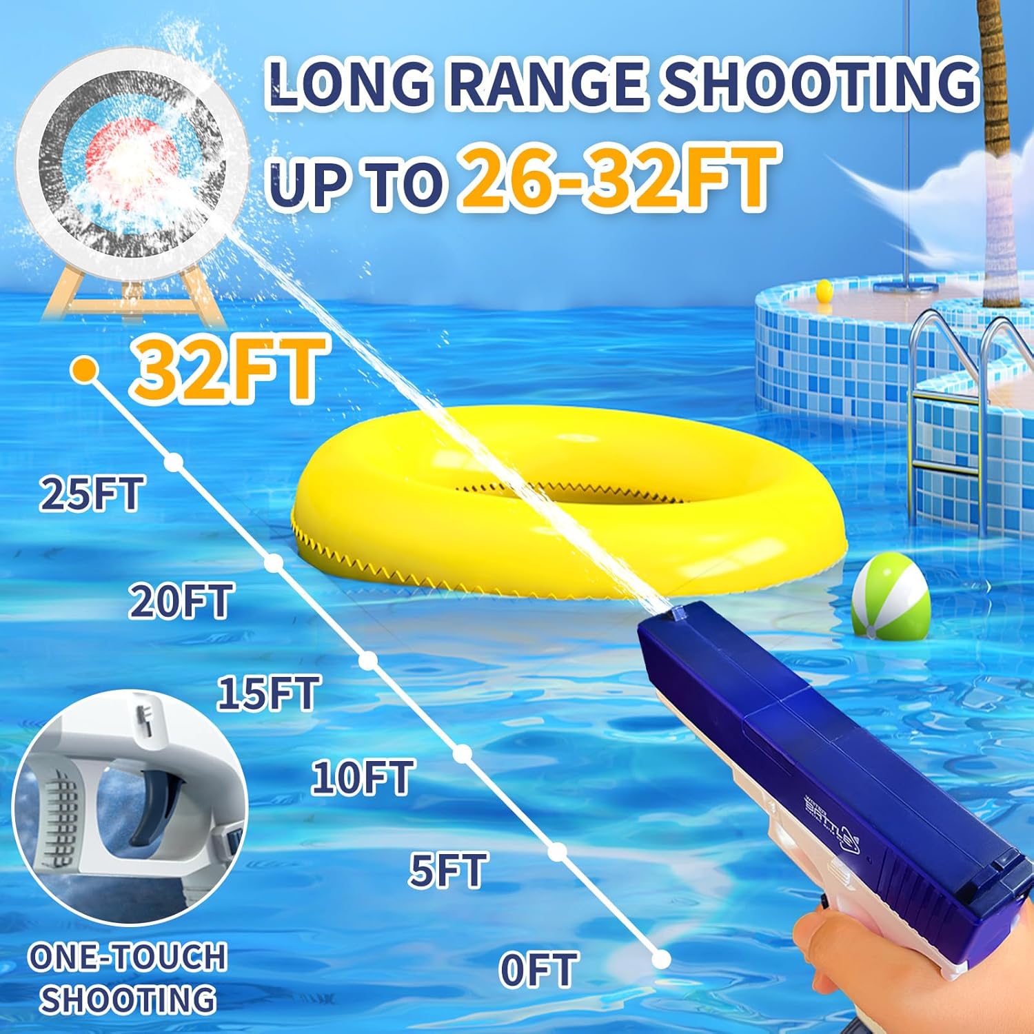Electric Water Guns, Automatic Squirt Gun - 26-32 FT Long Range, Large Capacity Water Pistol for Adults, Perfect Toys for Pool, Beach, Backyard, Summer Outdoor - Fun Gifts