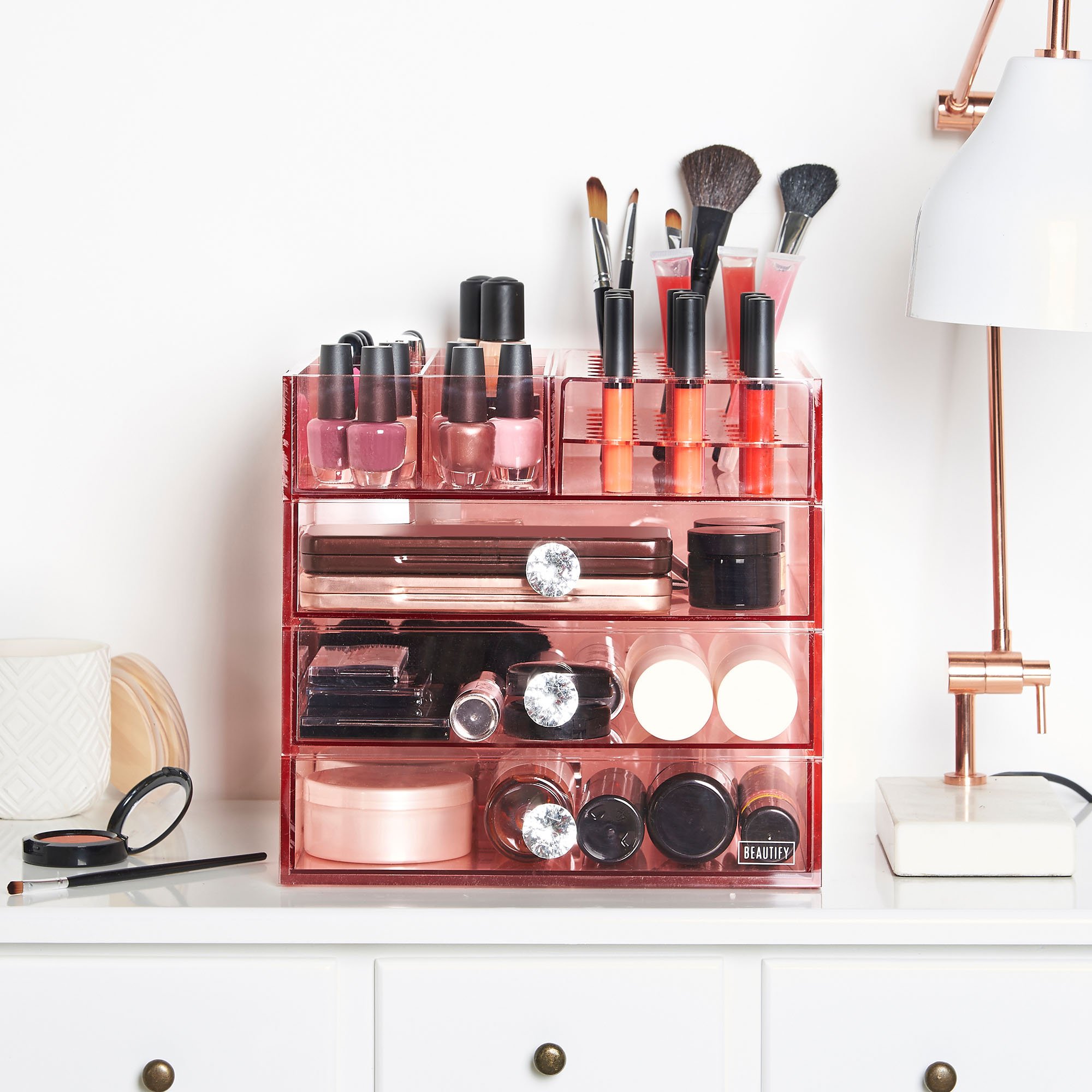 Beautify Large 4 Tier Blush Pink Acrylic Cosmetic Makeup Storage Cube