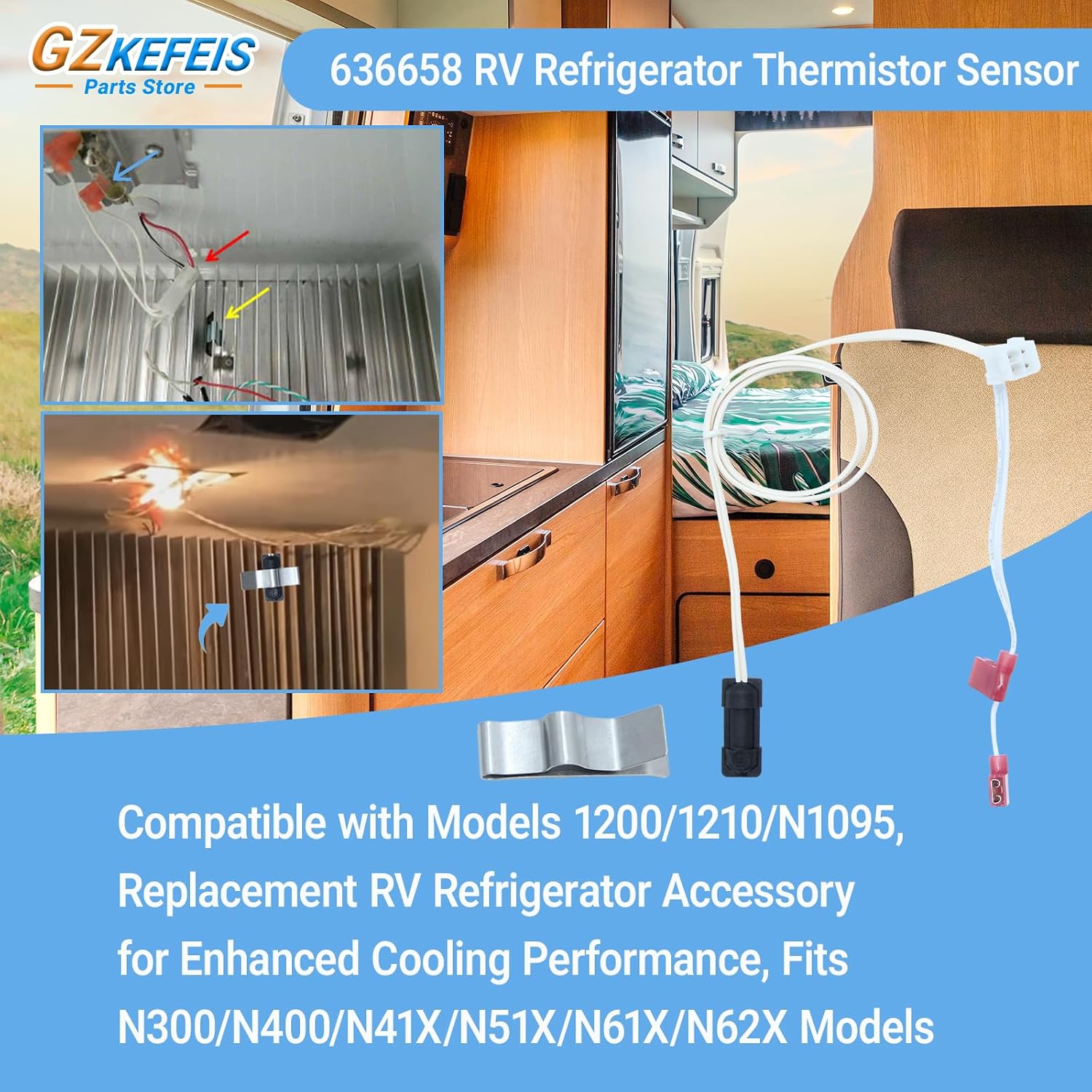 636658 Thermistor Assembly for Norcold, Compatible with Models 1200/1210/N1095, Replacement RV Refrigerator Accessory for Enhanced Cooling Performance, Fits N300/N400/N41X/N51X/N61X/N62X Models