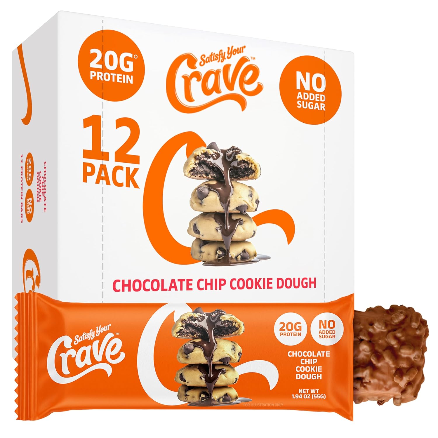 Satisfy Your Crave Protein Bars– High Protein Delicious Snacks– 20g of Protein, No Added Sugar– Chocolate Caramel Crisp– Perfect for Breakfast, On-the-Go Snack, Pantry Staple & Office Treat– Non-GMO, 12 Pack