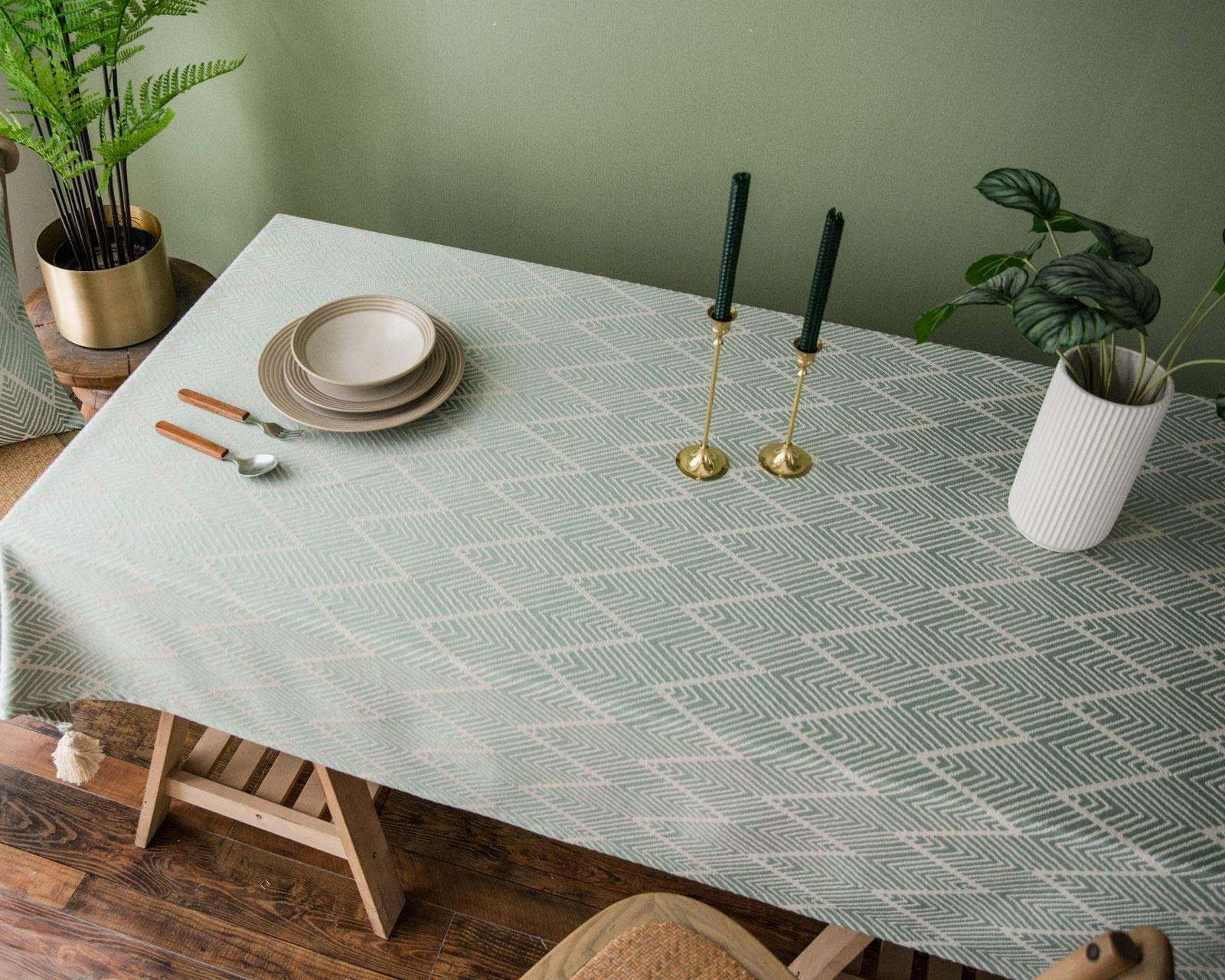 Nappe lavable anti-poussière 133 x 70 cm vert vague avec gland