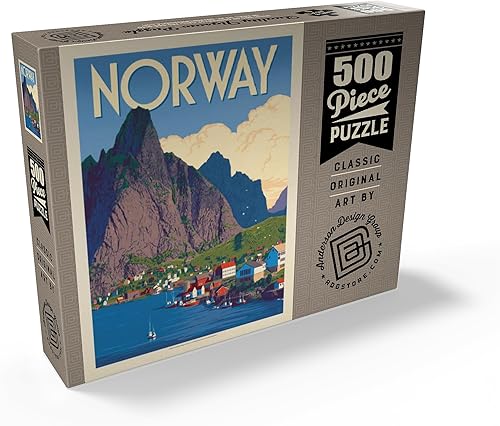 Miniatura 2 de MyPuzzle Norway The Land of Fjords, póster vintage, rompecabezas prémium de 500 piezas para adultos