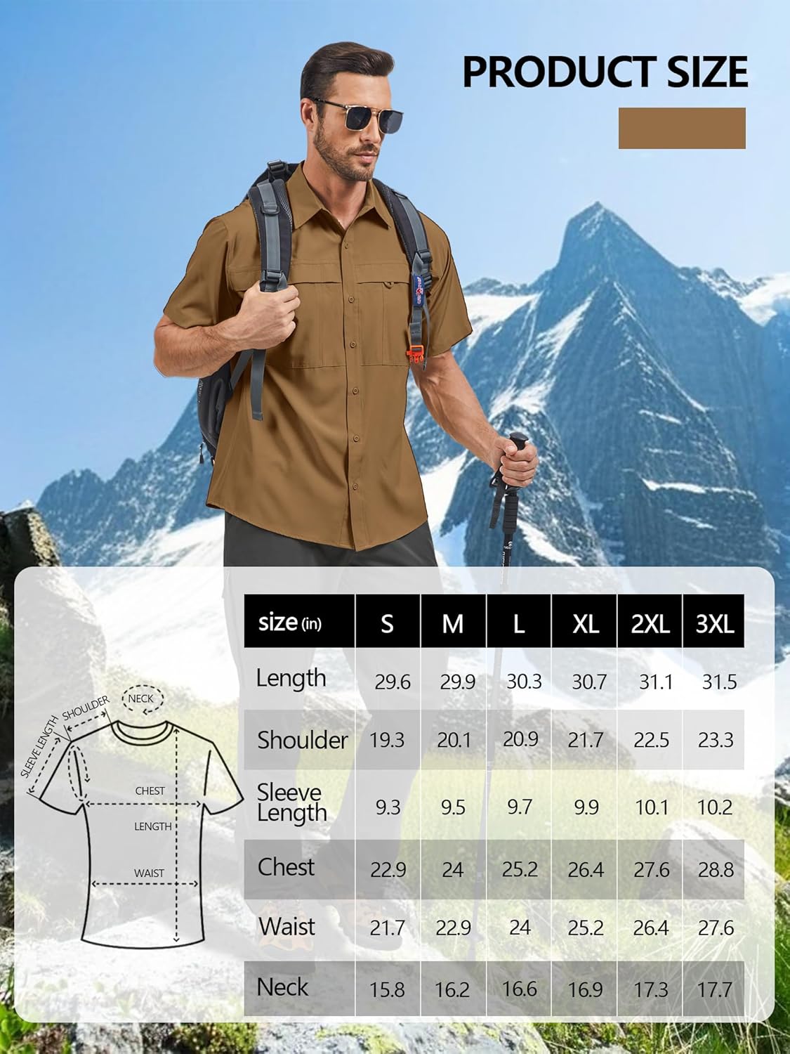 Men's Quick-Dry Hiking Shirts Short Sleeve, Travel Sun Protection Shirts, Mens Safari Cargo Shirt for Fishing Camping - Image 7