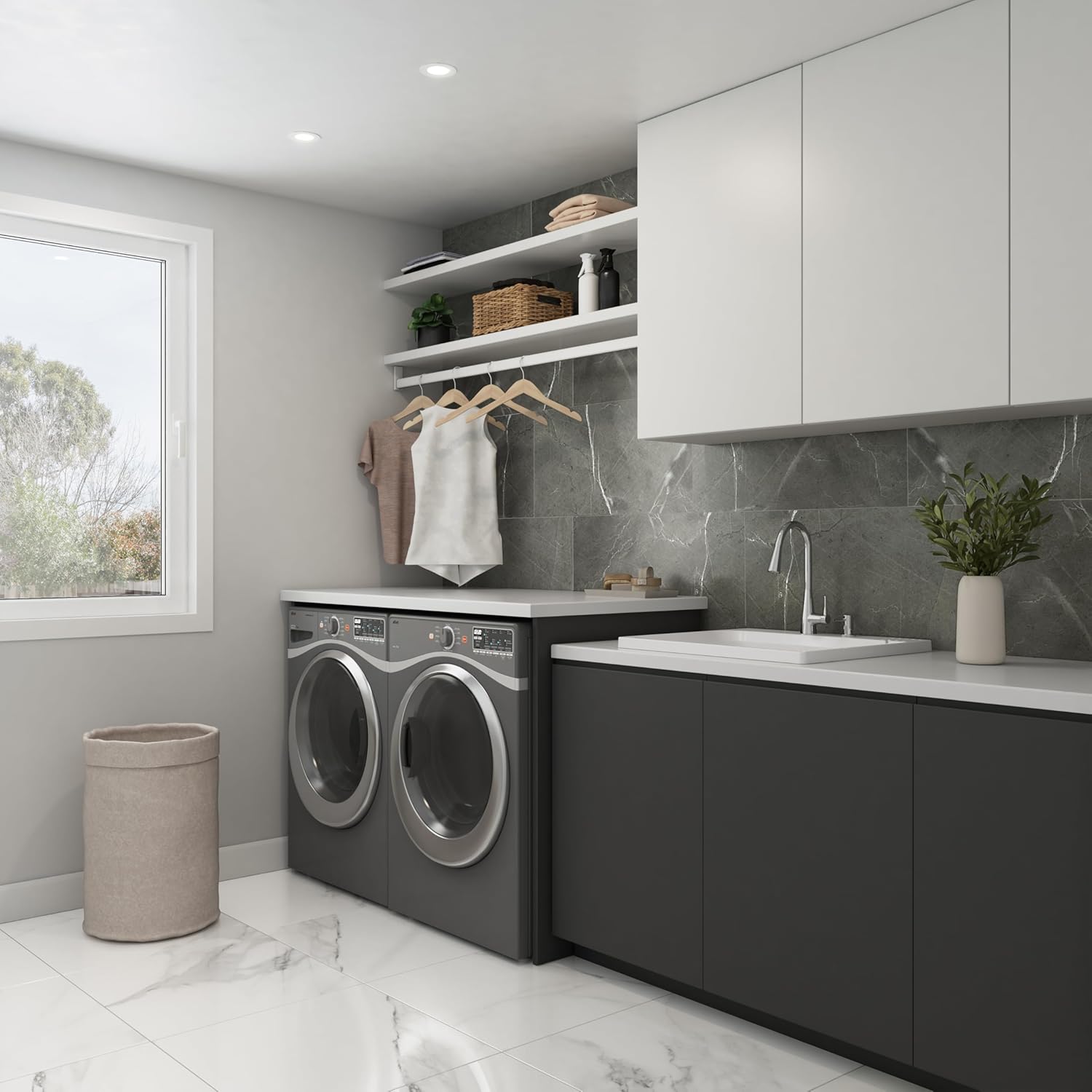 Manhattan Glue-up Wall Tiles 15.75 x 31.5 in. in Smooth Marble Dark Grey