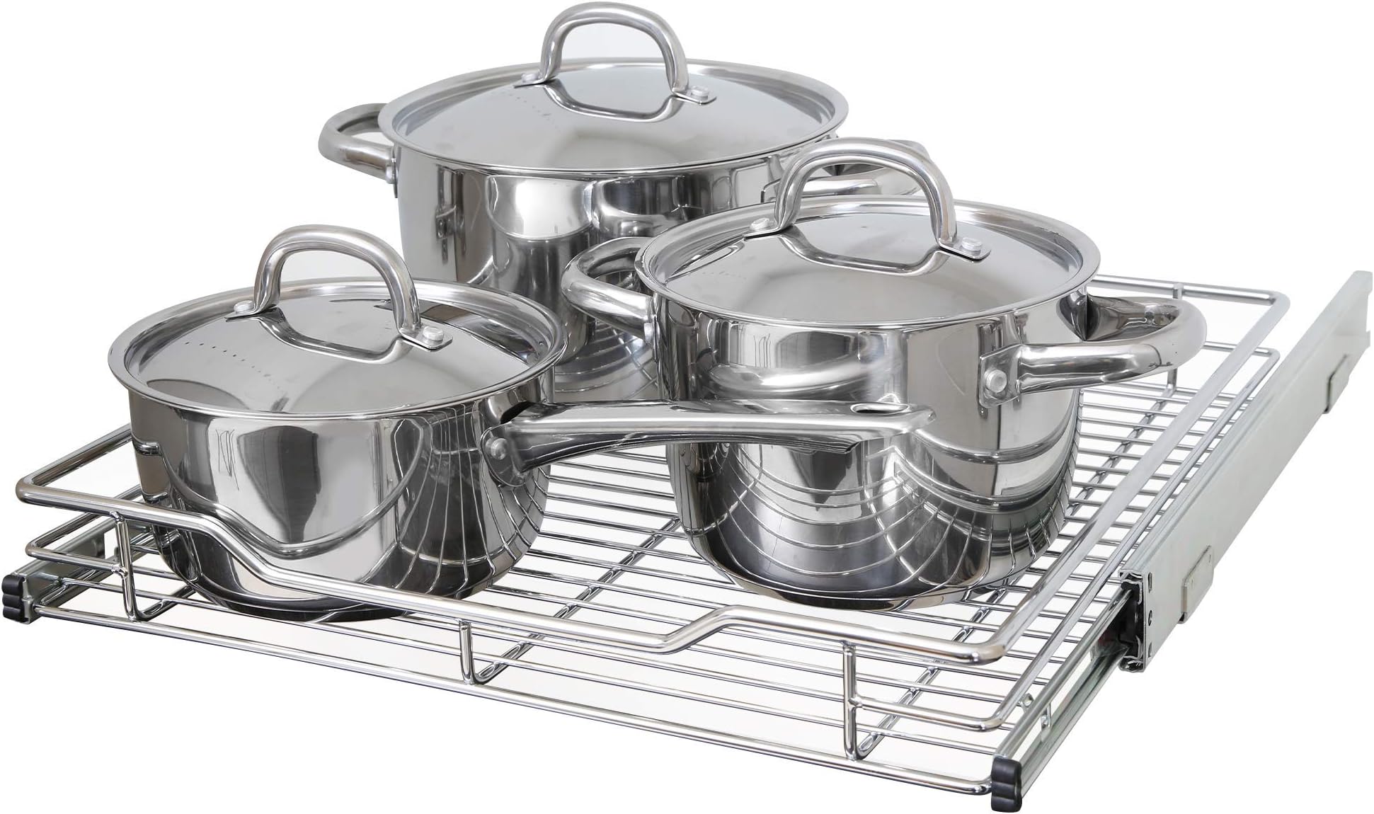 Smart Design Pull-Out Cabinet Organizer – Single Level Chrome, Large – Steel Sliding Cabinet Organizer Holds Up To 100 lbs. for Optimal Home Organization and Storage