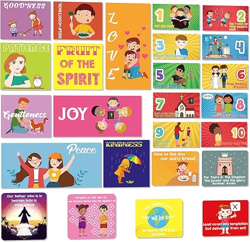 Miniatura 1 de Juego de 25 pósteres de los diez mandamientos para niños pósteres de versículos bíblicos cristianos inspiradores para pared decoración de escuela