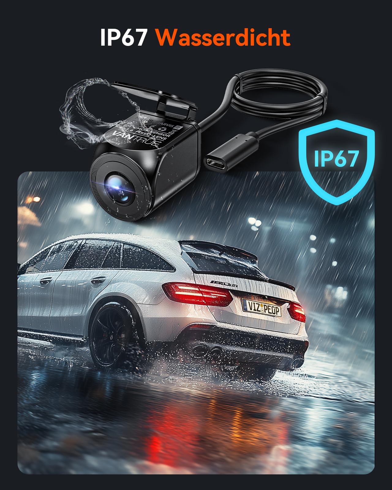 VANTRUE IP67 wasserdichte Heckkamera für VANTRUE N4 Pro, S1 Pro, E3 Dashcam, Anpassbare Kamera nach Hinten mit STARVIS 2, F1.7 Große Blende, Klappbare Halterung, Klebepad, Schrumpfschlauch RC07