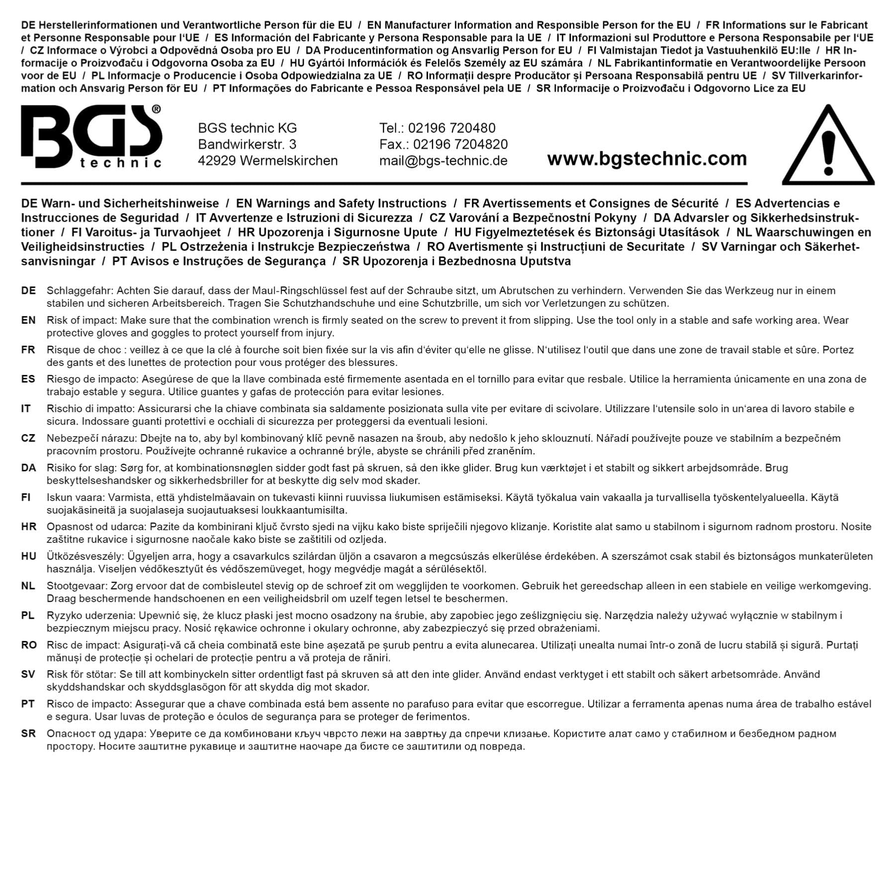 BGS Clés Mixtes Cotes Pouces, Impériales, US, SAE, Jeu de 25 Clés, Acier Chrome Vanadium