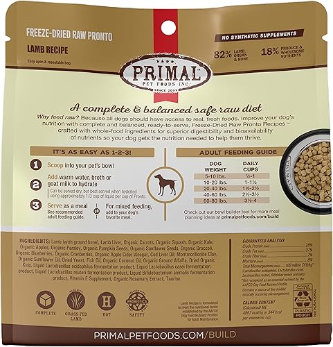 Miniatura 9 de Primal Alimento liofilizado para perros Pronto Lamb, comida completa para perros cruda, sin granos, hecha a mano en los Estados Unidos (16 onzas)