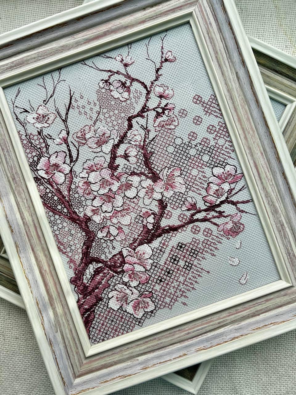 RIOLIS - Plum Blossom 2298, Nature Blackwork Stitch Kits 8¼"x11¾, Cross Stitch Kits for Beginners & Advanced, Blackwork Kit Adult, Embroidery Counted Stitching Kit