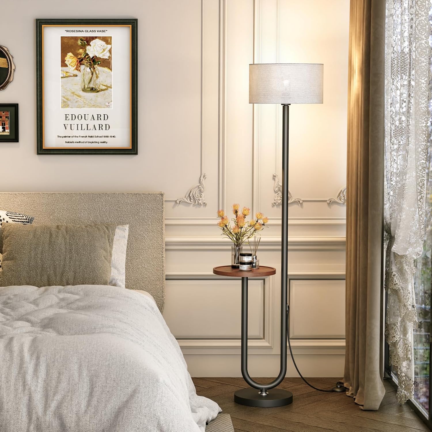 Crystal Door Knobs, Black Brown Glass Door Knobs Interior Rose Shape 62.9" Floor Lamp with Table, Vintage Standing Lamp with Tray Foot Switch