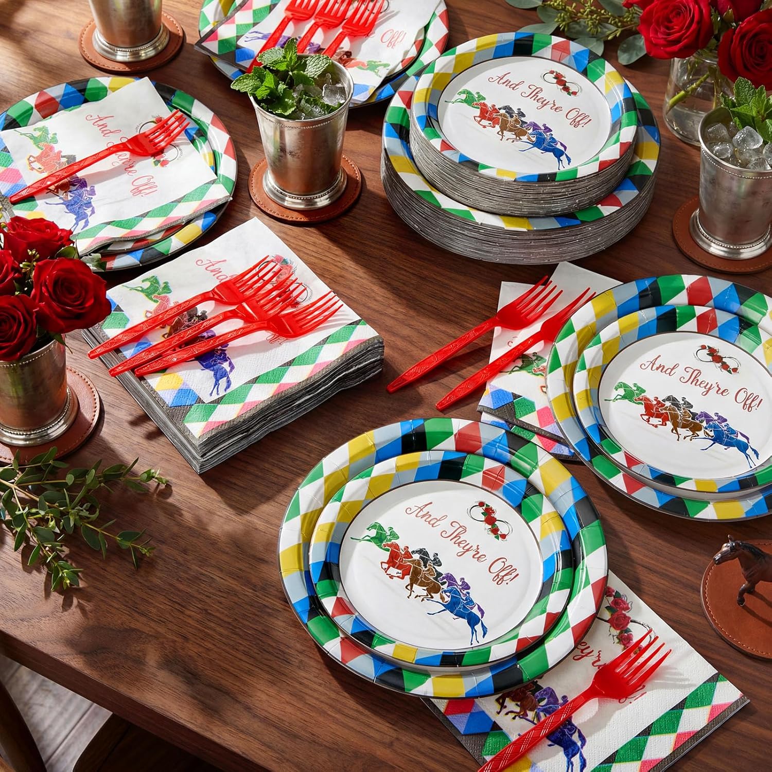 200 Pcs Derby Party Supplies, Horse Racing Tableware Set with Plates Napkins and Cutlery, 2026 Run for The Roses Theme Party Decorations (Classic)