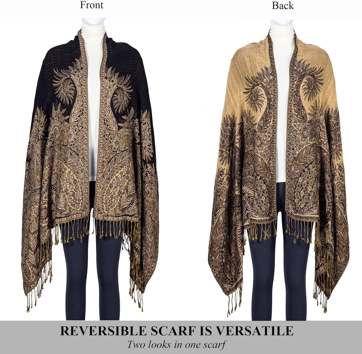 Pashmina Feel Shawls Wraps Rave Scarf for Women Soft Silky Reversible Men Scarves Hijab - Image 5