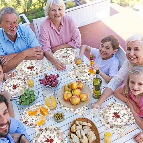 Miniatura 287 de 96 piezas de suministros de fiesta de cumpleaños florales de cumpleaños, platos de papel, servilletas, flores de oro rosa, decoraciones de fiesta