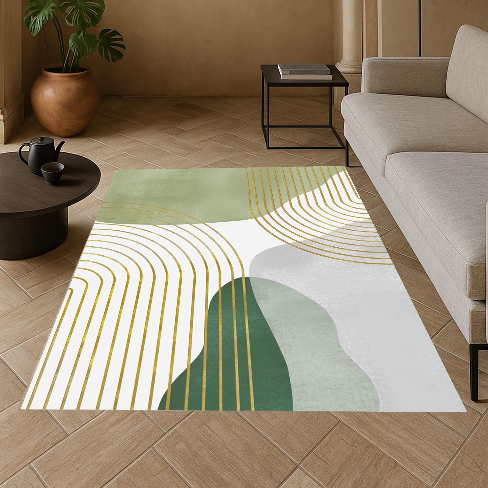 Tapis de salon géométrique 200x250 cm lavable et antidérapant pour chambre moderne