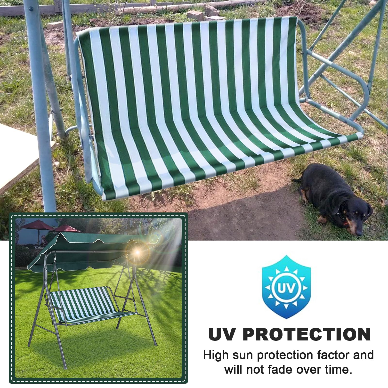 WingFly Funda de Asiento de Jardín para Columpio de Jardín, para Silla Mecedora de Jardín, Fundas para Silla de Jardín, 2 y 3 Plazas Rayas Verde (115 * 48 * 48cm)