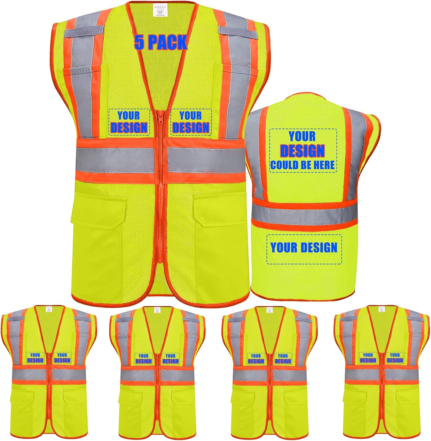 BeautyWill Custom Safety Vest Customized Logo Class 2 High Visibility Reflective Vest with Pockets Construction workwear