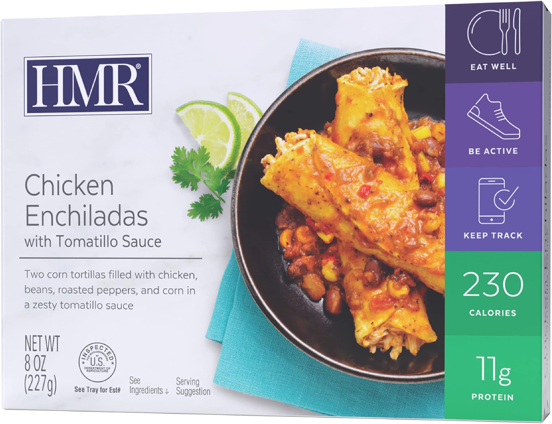 HMR Chicken Enchiladas with Tomatillo Sauce Entrée | Pre-packaged Lunch or Dinner to Support Weight Loss | Ready to Eat | 11g of Protein | Low Calorie Food | 8oz Serving per Meal | Pack of 6