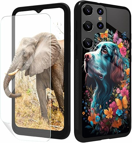 Funda para teléfono Galaxy A14 5G para Samsung A14 5G con protector de pantalla de vidrio templado delgado, cubierta negra, diseño de lobo y luna Funda para teléfono Galaxy A14 5G para Samsung A14 5G con protector de pantalla de vidrio templado delgado, cubierta negra, diseño de lobo y luna