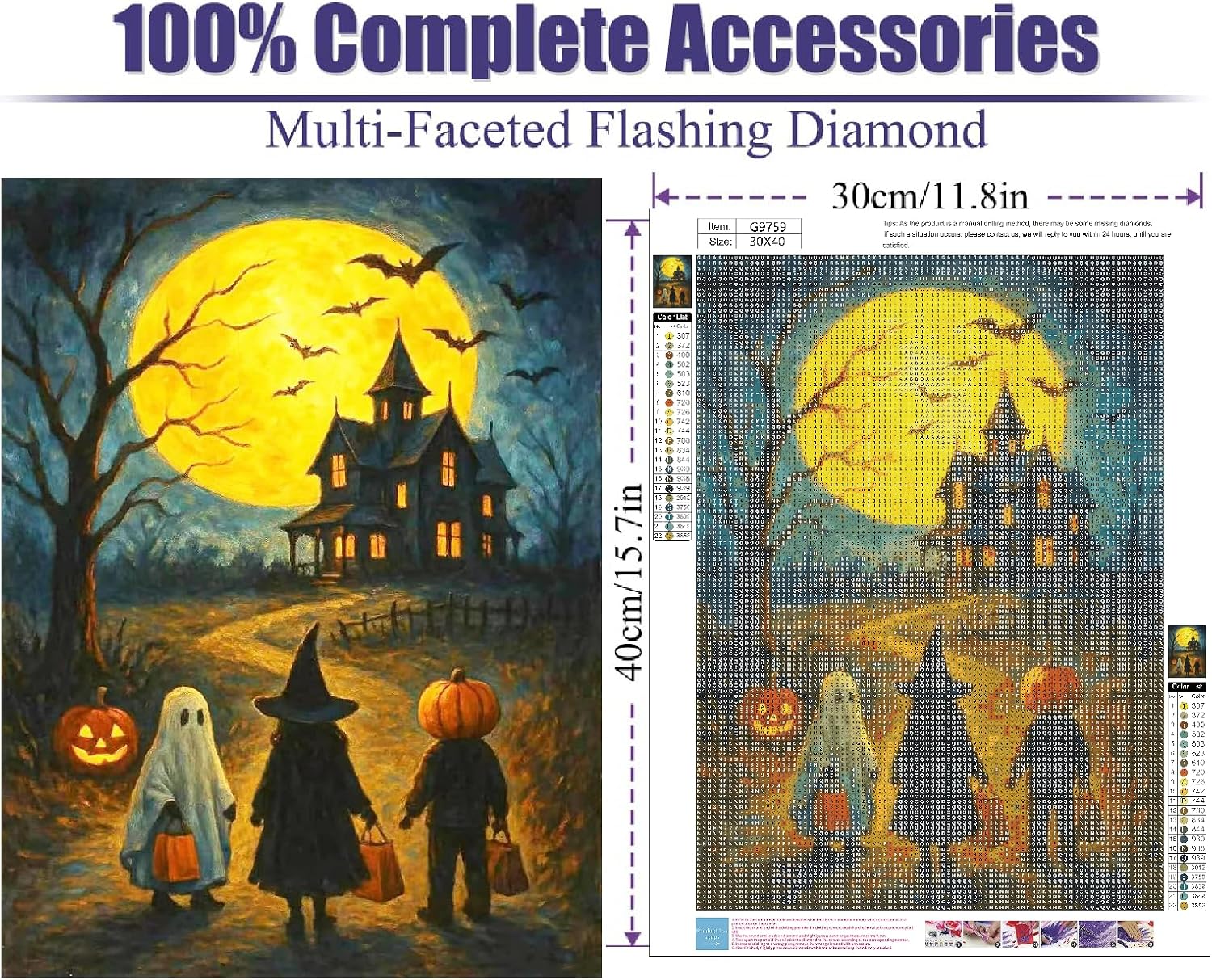 Mrnsiet Halloween Diamond Art Kits for Adults, Halloween Diamond Painting Kits for Beginners, DIY 5D Round Full Drill Diamond Dots Kit for Home Wall Decor 12x16 Inch