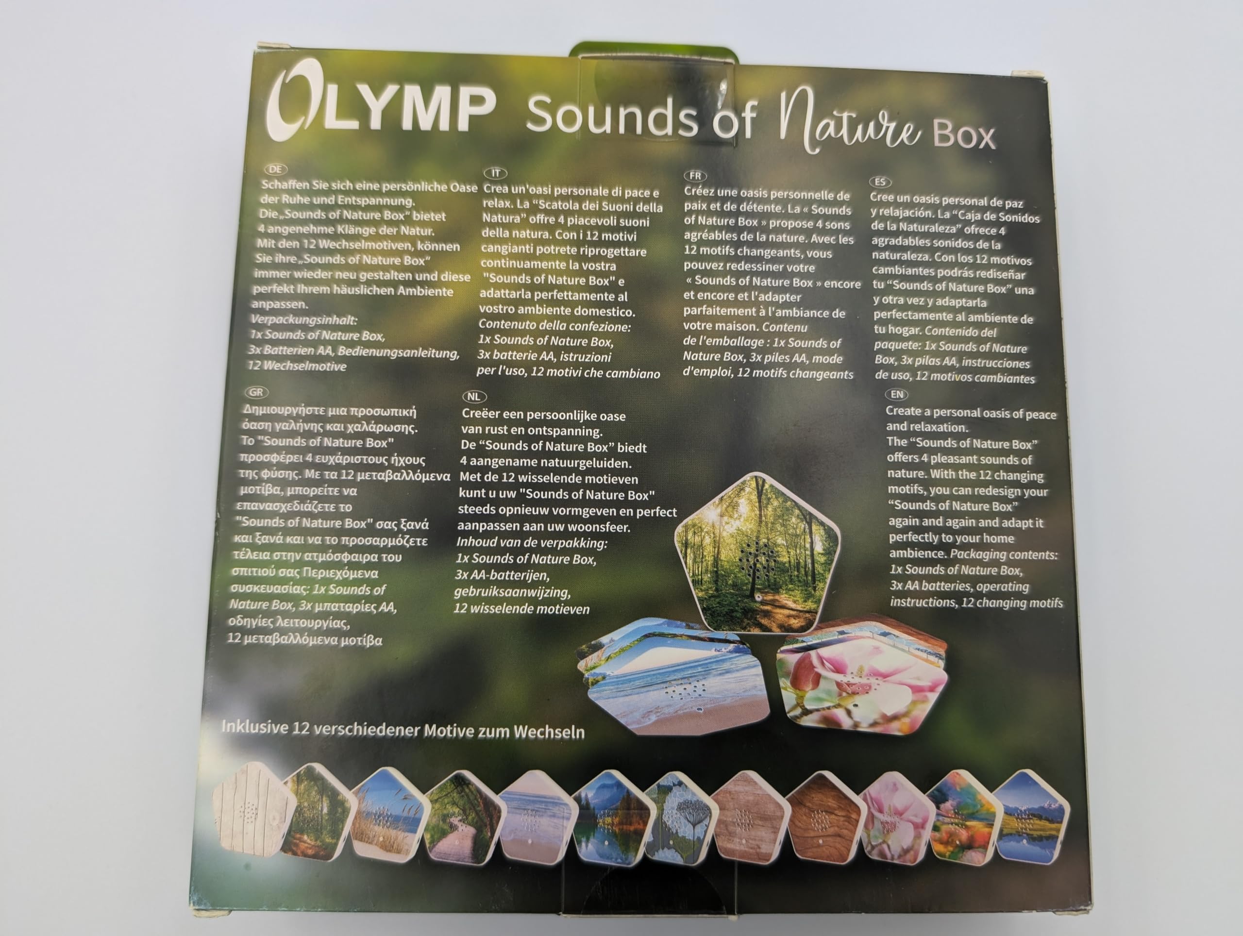Olymp Sounds of Nature Box | Natural Sounds for Relaxation & Peace | Soundbox with Bird Singing, Stream Whispers, Mountain Meadows, Sea Noise | Music Box with Motion Sensor & Individual Volume Control