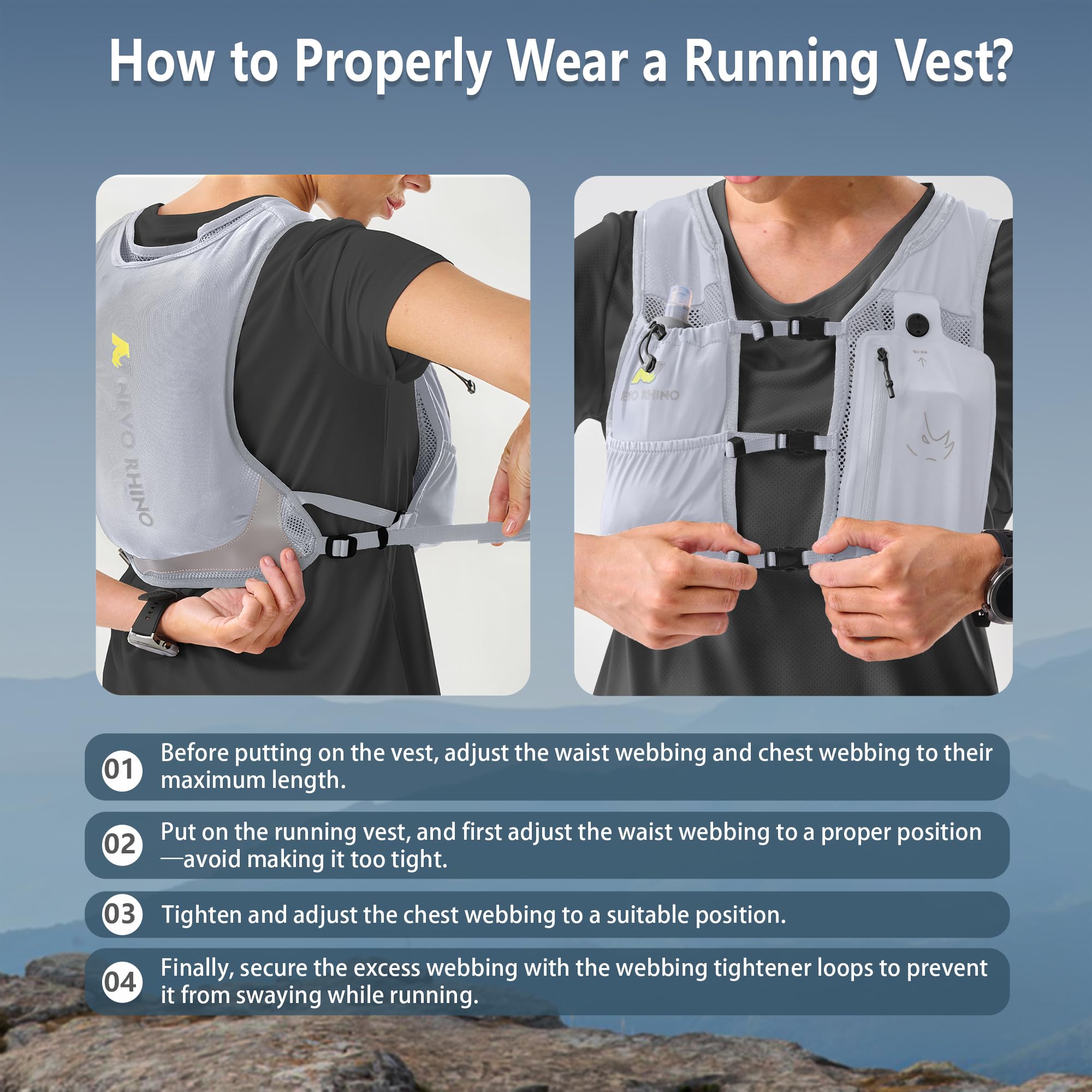 Gilet de course avec flasque souple en TPU de 350 ml, petit gilet d'eau de course à pied – Sangles de poitrine réglables, gilet d'hydratation léger pour trail, marathon, randonnée, cyclisme pour homme