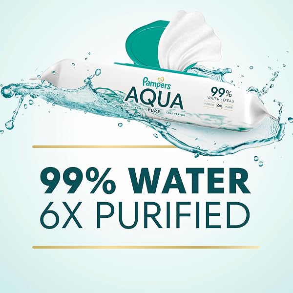 Pampers Aqua Pure Baby Wipes, 99% Water, Fragrance Free, 336 Baby Wipes Total (6X Flip-Top Packs) - 3