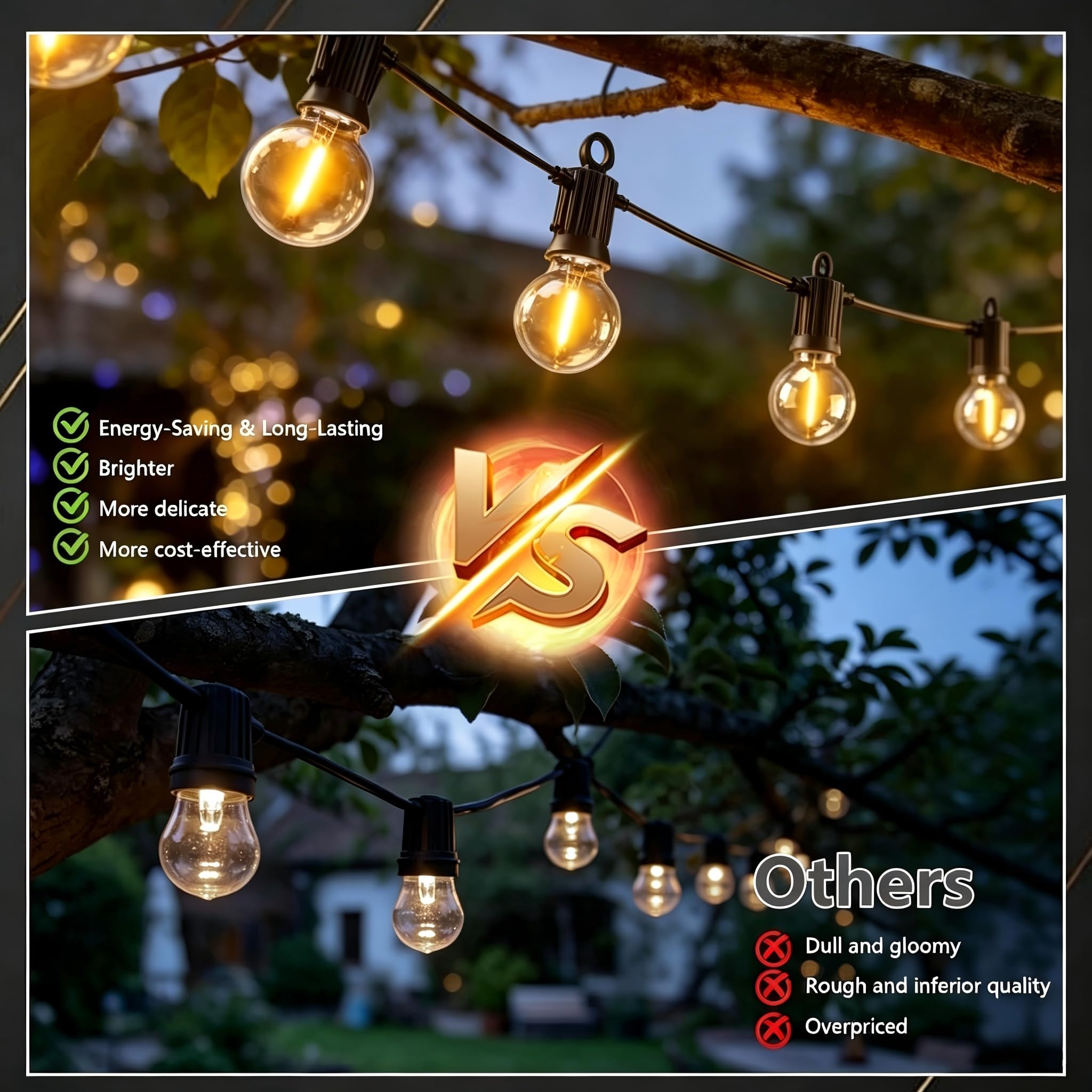 45M LED Lichterkette Außen, IP65 Outdoor Strom Lichterketten mit 73 G40 Glühbirnen, Warmweißes 2700K, Innen/Außen Lichterketten für Garten, Terrasse, Hochzeiten, Partys Lights Gartenbeleuchtung
