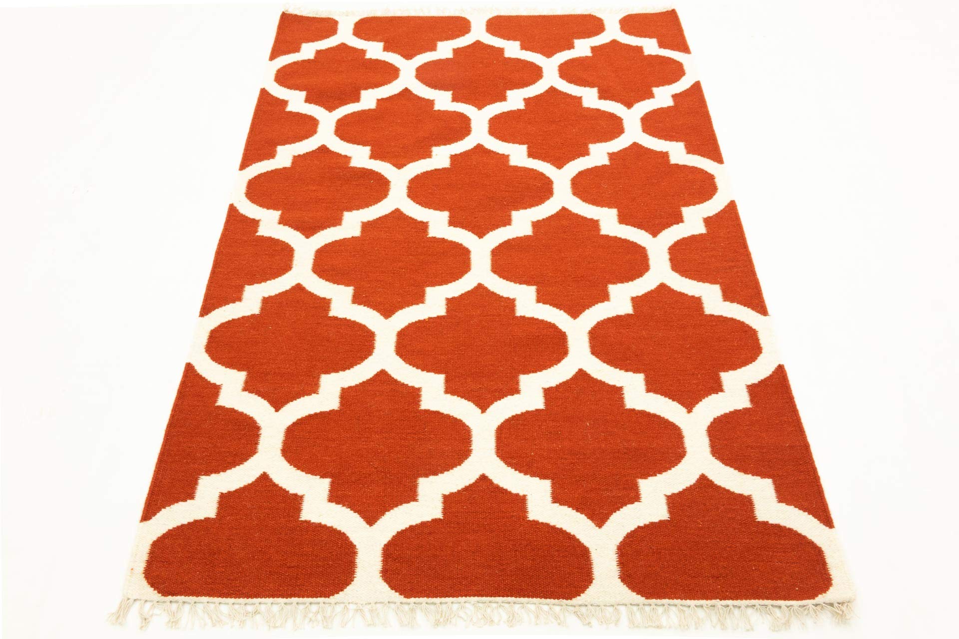 Kelim Tapis Moderne tissé à la Main Rouge Rouille 120 x 180 cm
