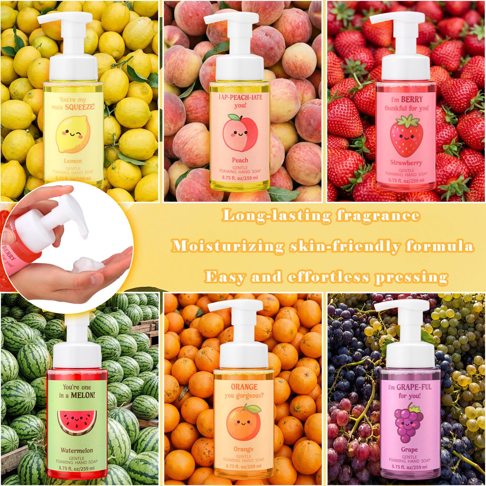 6 Pack Foaming Liquid Hand Soap with Pump, Moisturizing Scented Hand Wash