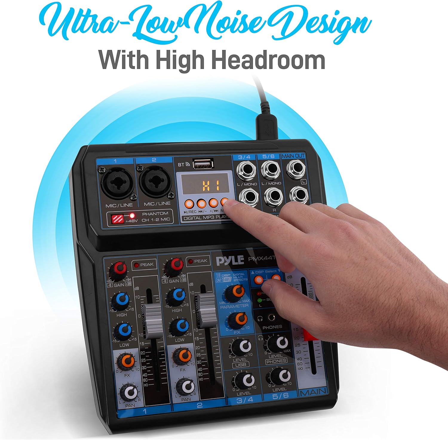 Pyle Professional Wireless DJ Audio Mixer - 6-Channel Bluetooth Compatible DJ Controller Sound Mixer w/DSP Effects, USB Audio Interface, Dual RCA In, XLR/1/4" Microphone In, Headphone Jack PMX44T