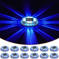VOLISUN 16 Pack Solar Driveway Deck Lights - IP67 Waterproof 2-in-1 White/Blue, Cast Aluminum Pathway Dock Markers Auto On/Off