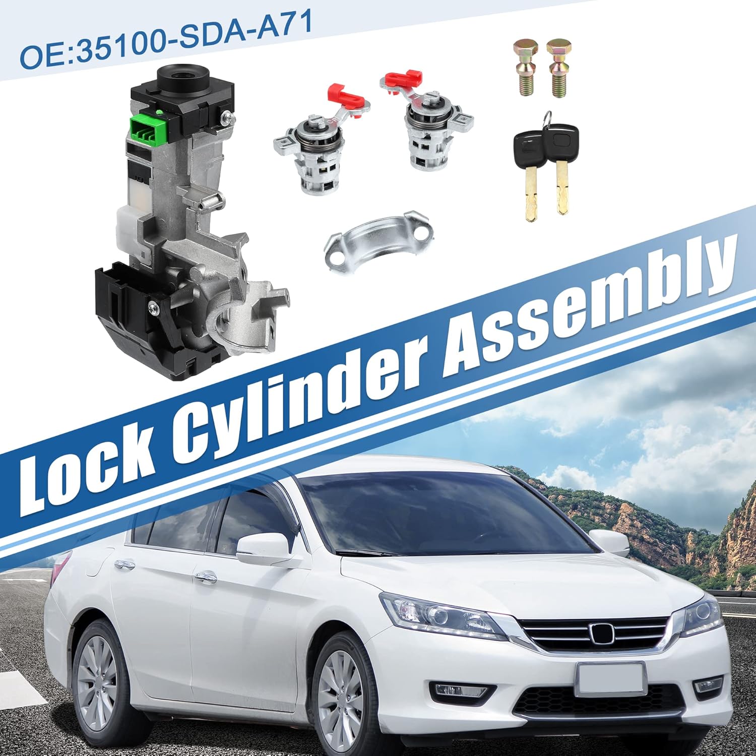 X AUTOHAUX 35100-SDA-A71 Ignition Switch Lock Cylinder Assembly with 2 Keys for Honda Accord 2003-2005 for Honda CR-V 2005-2006 Left and Right Door Lock Cylinder