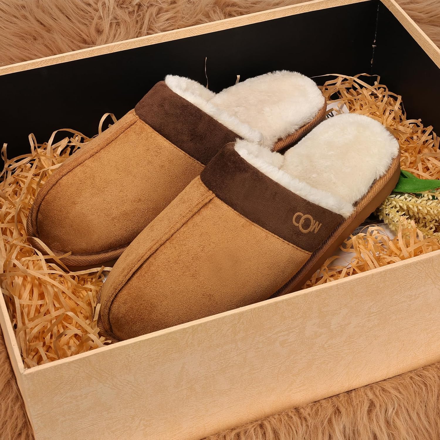 OOW Mens Slippers Fuzzy House Slippers for Men Memory Foam Slip on Indoor Cozy Bedroom Slippers House Shoes Original