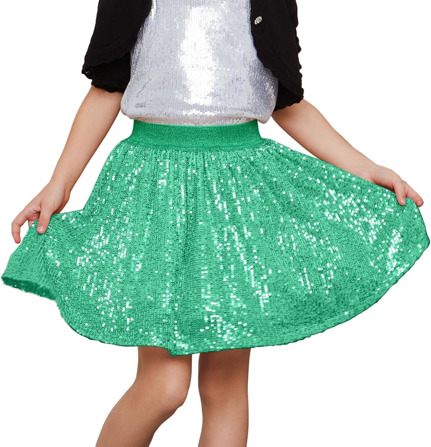 Mirawise Girls Metallic Sequin Skirt Sparkle Shiny Pleated Skirts Dance Outfit Elastic Waist Skorts Size 6-13