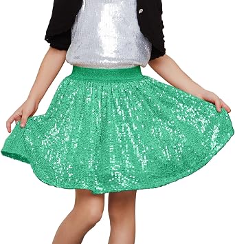 Mirawise Girls Metallic Sequin Skirt Sparkle Shiny Pleated Skirts Dance Outfit Elastic Waist Skorts Size 6-13