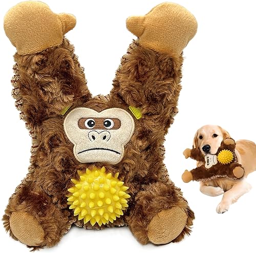 Juguete de peluche chirriante de orangután marrón para perros que mastican y mastican la dentición, lindo animal de peluche suave y duradero,