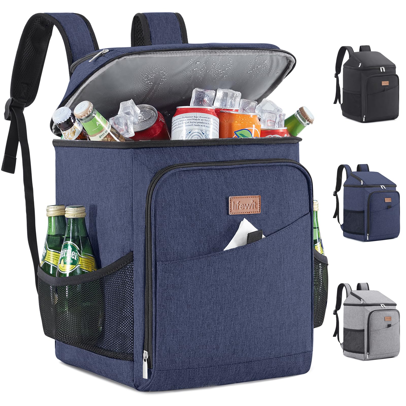 Lifewit 26L 34-Can Insulated Cooler Picnic Backpack Cool Bag, Large Picnic Bag Leakproof Portable Soft Food Cooler Box for Men Women for Outdoor, Picnic, Beach, BBQ, Camping, Travel, Family, Dark Blue