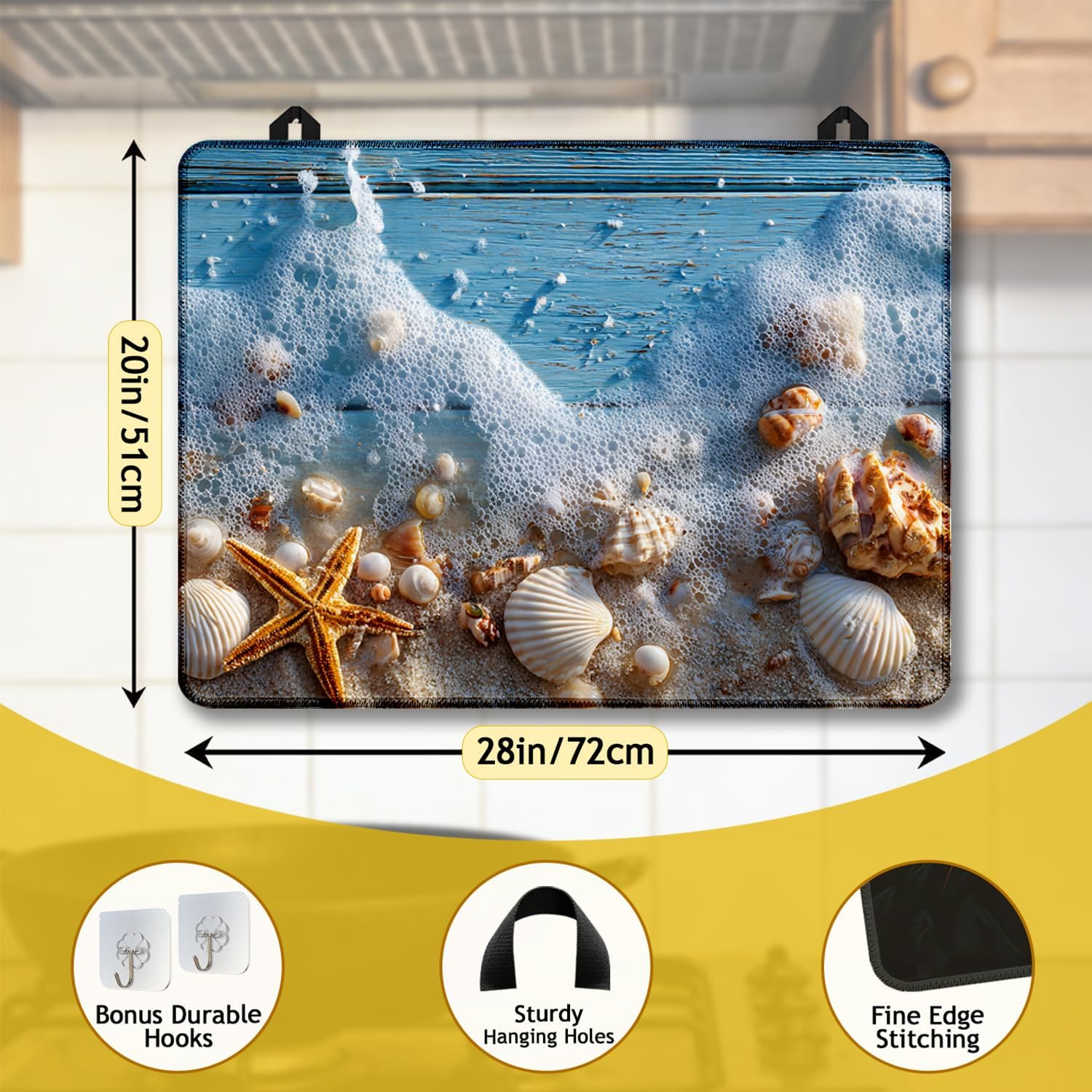 Beach Starfish Shell Electric Stove Top Cover Protector,Glass Top Gas Stove Pad Heat Resistant Range Cooktop Mat for Kitchen 28"x20"